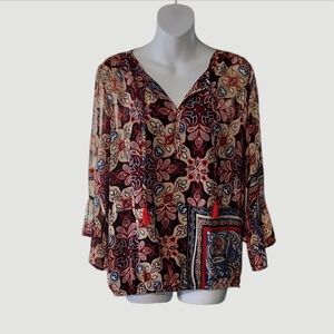 NWT Rafaella Bohemian Bell Sleeve Blouse ~sz Small